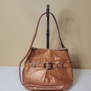🩷b. makowsky Cognac Croc-Embossed Leather Shoulder Bag